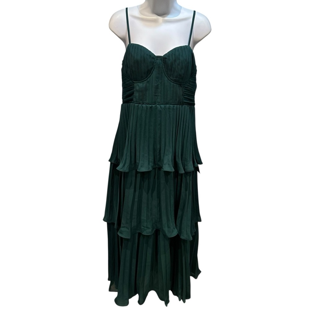 Lulus Cascading Crush Emerald Green Tiered Bustier Midi Dress Medium New - Picture 6 of 16